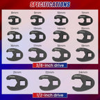 15pc Metric Crowfoot Wrench Set 3/8" & 1/2" Drive 8–24mm Crowfoot Wrench Set Richie's