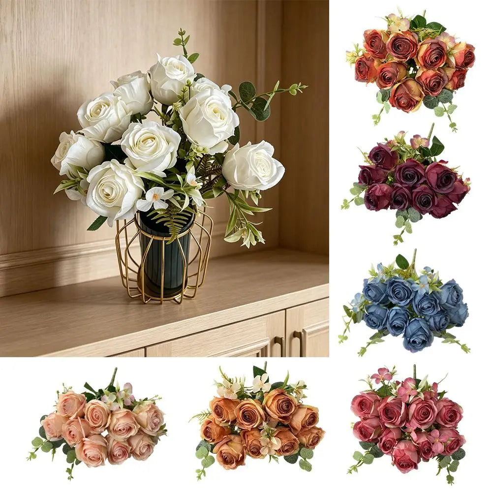 9-Head Multicolor Artificial Rose Bouquet – Bridal & Home Decor Artificial Flower Bouquet Richie's