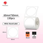 Phomemo M110 M200 M221 Round Transparent Thermal Labels 1.57" Thermal Label Roll Richie's white 60x60-130