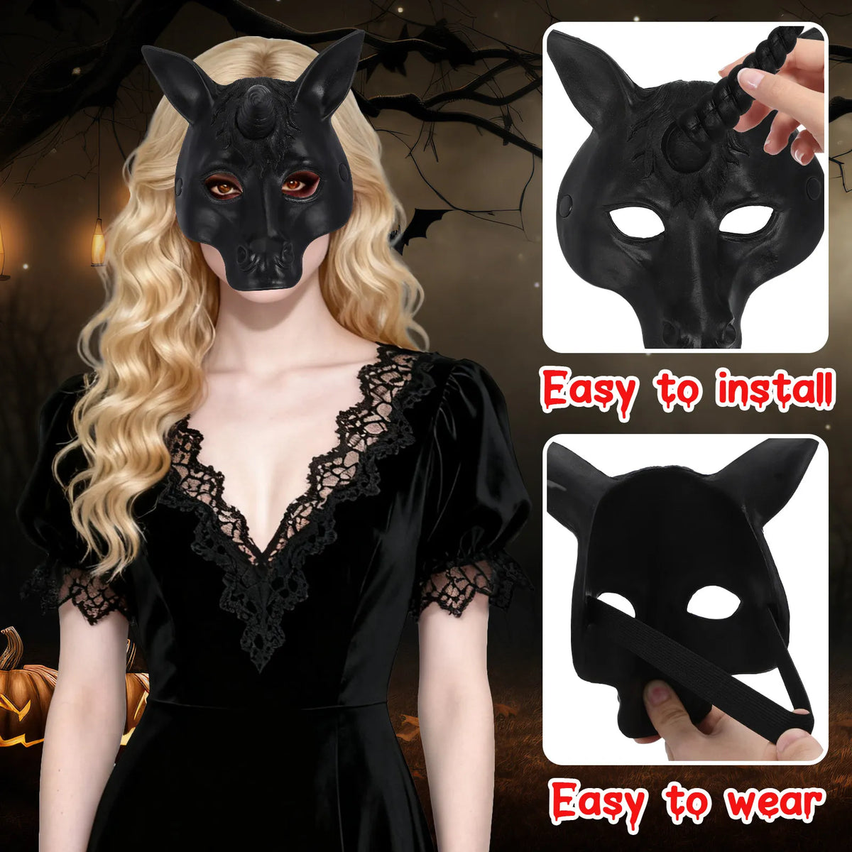 Unicorn Mask 3D PU Foam Halloween Cosplay Masquerade Head Cover Costume Party Mask Richie's