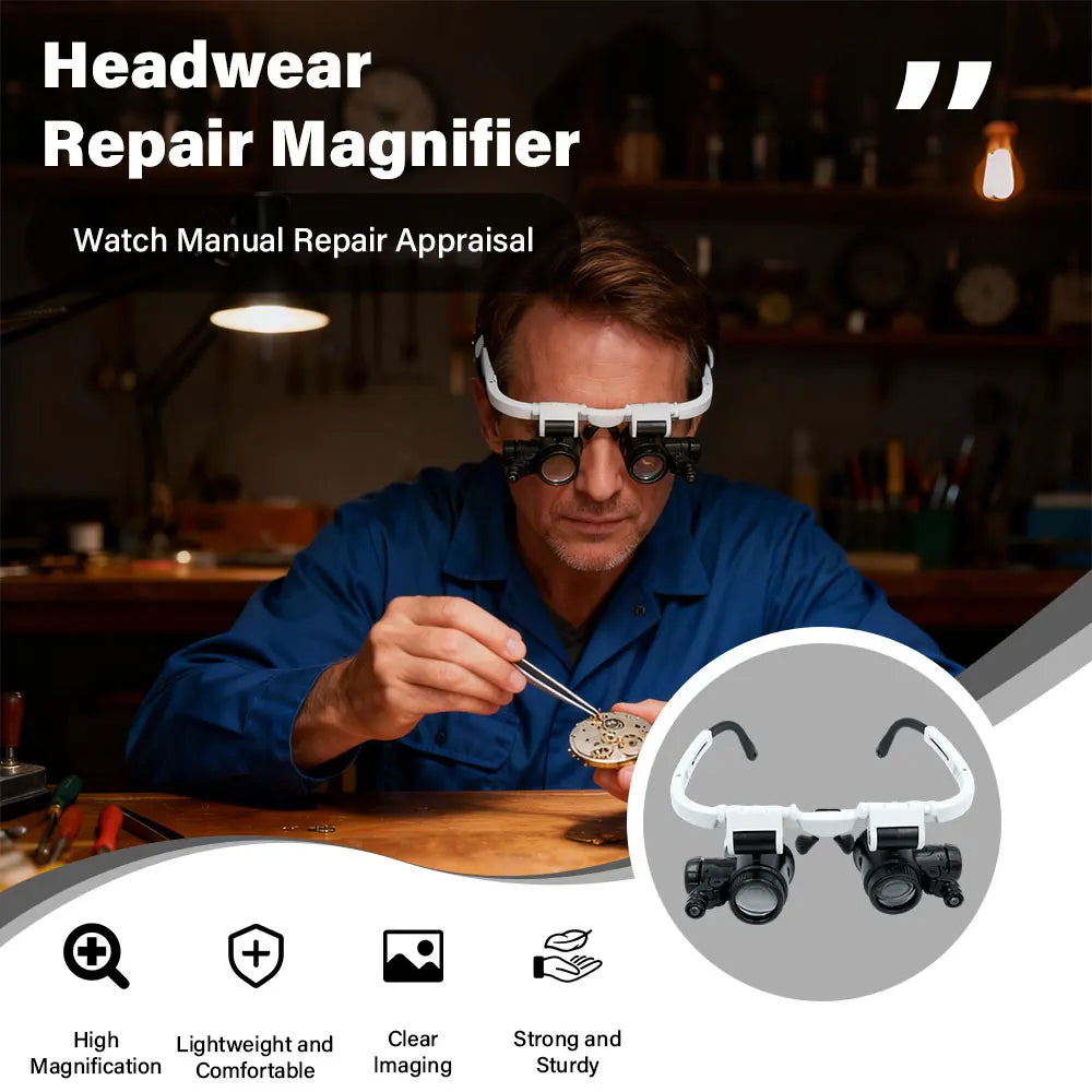LED Head-Mounted Magnifier Loupe 8X 15X 23X Jeweler Repair Magnifier Loupe Richie's