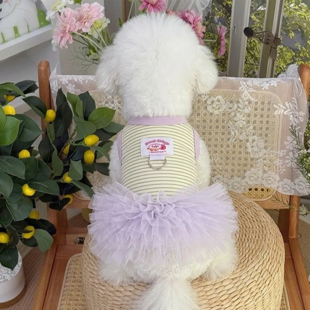 Striped Knit Dog Tulle Dress – Breathable Puppy Ballet Skirt Dog Dress Richie's