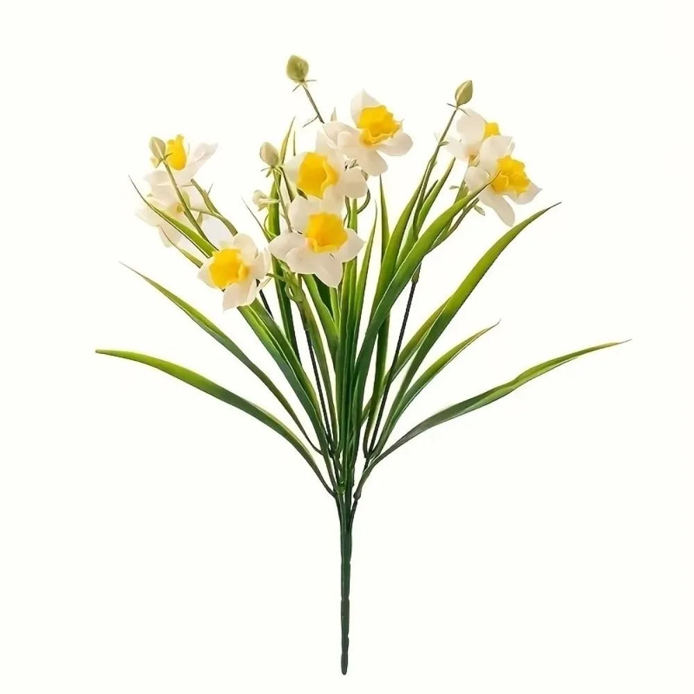 10-Head Yellow Artificial Daffodils – Realistic Faux Floral Decor Artificial Flowers Richie's Yellow - White