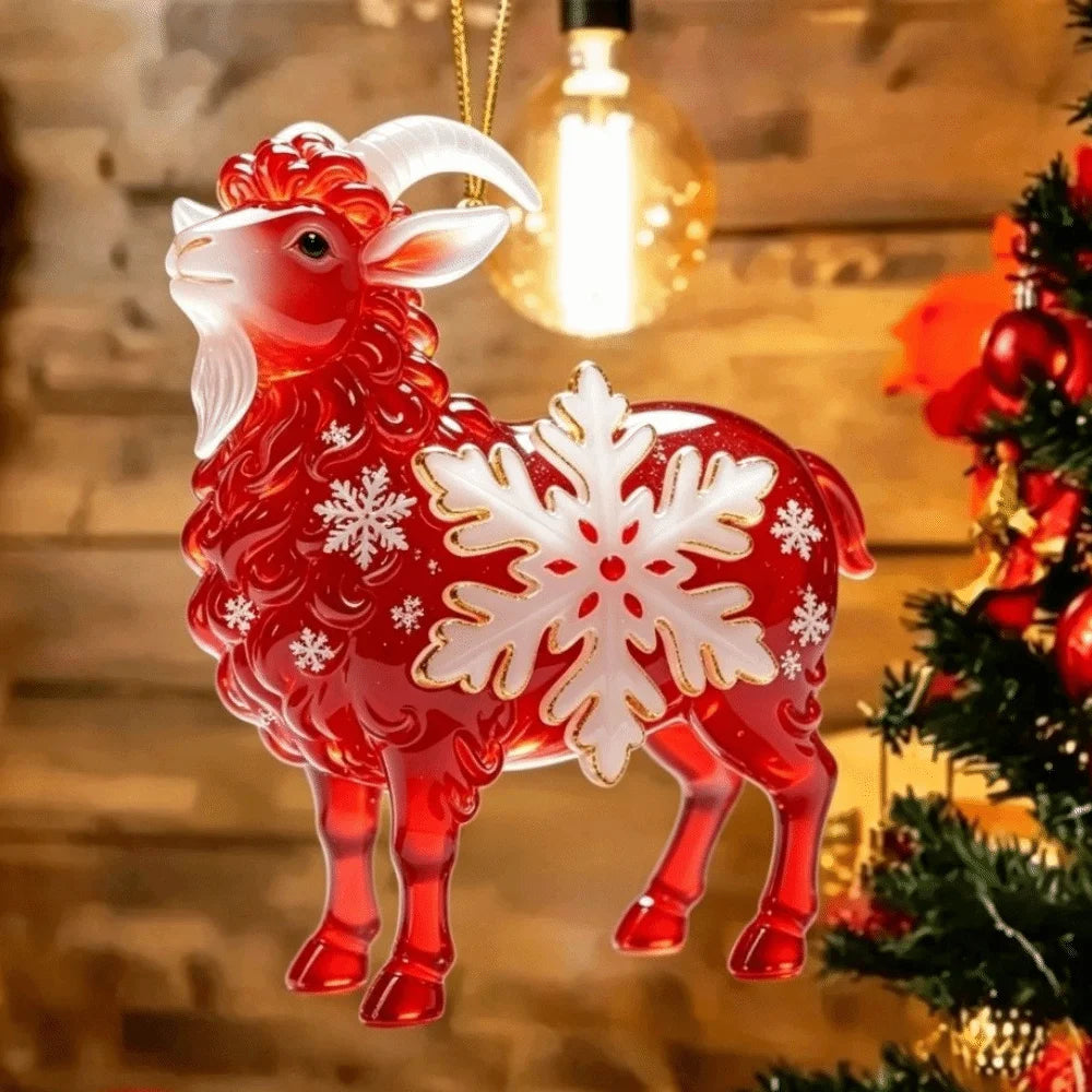 Acrylic Goat Christmas Ornament with Gold Cord & Snowflake Christmas Ornament Richie's