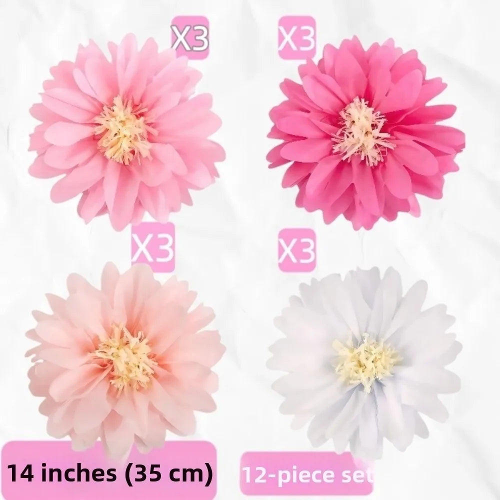 Daisy Paper Pom Poms Hanging Garland Set – 6 or 12 Pieces Paper Party Decorations Richie's 12Pcs-4 Color