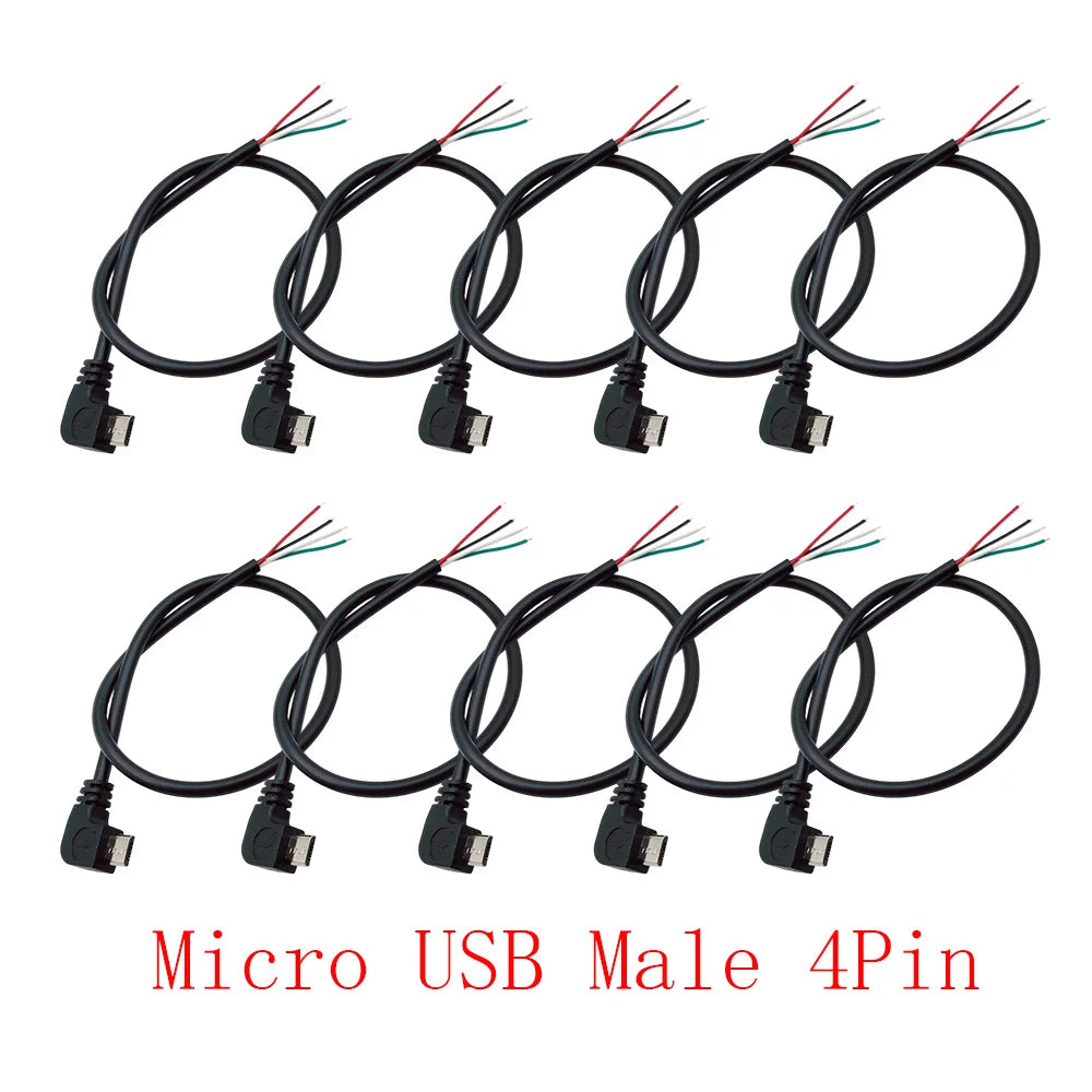 Right Angle 90° Micro USB Male Plug 2/4-Pin DIY Cable 30CM USB Connector Cable Richie's 4Pin 10Pcs