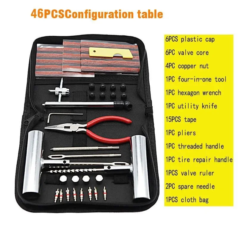 Car Tire Repair Kit 24/46/62 PCS – Puncture Plug Tools Tire Repair Kit Richie's 46 PCS A Set