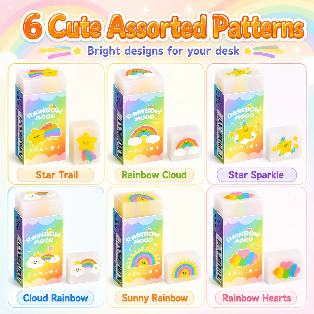 30 Pcs Cartoon Erasers – 6 Fun Designs for School & Parties Novelty Erasers Set Richie's