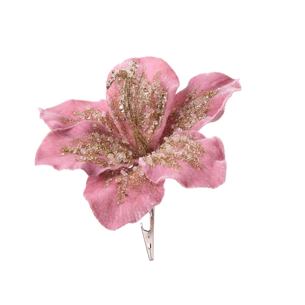 19cm Artificial Poinsettia Glitter Flower | Christmas Décor Artificial Christmas Flower Richie's Pink