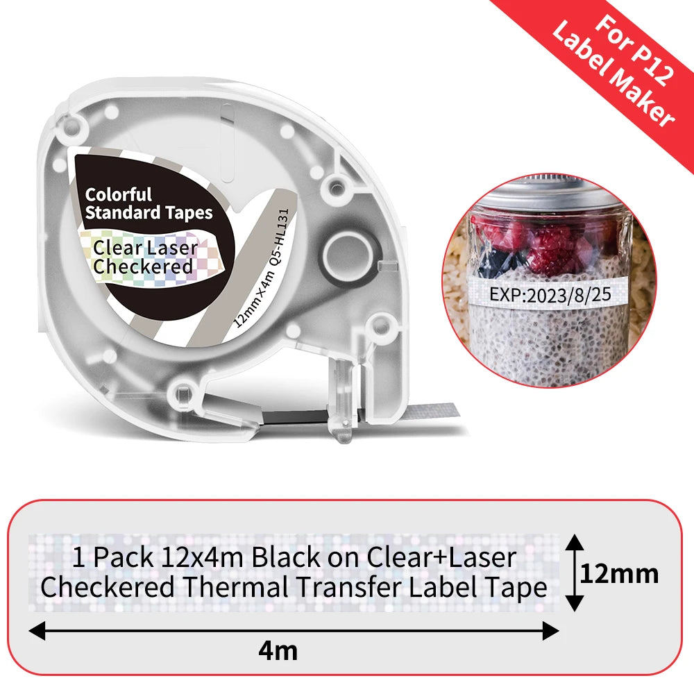 12mm Label Tape for Phomemo P12 & Dymo LetraTag – 4m Label Maker Tape Richie's Q5-HL131