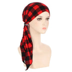 Women's Floral Turban Hijab Stretch Pre-Tied Head Wrap Cap Turban Head Wrap Richie's black red gird