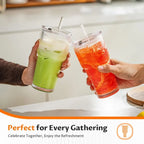 600ml Ribbed Glass Tumbler with Lid & Straw | Reusable Cup Glass Tumbler Set Richie's