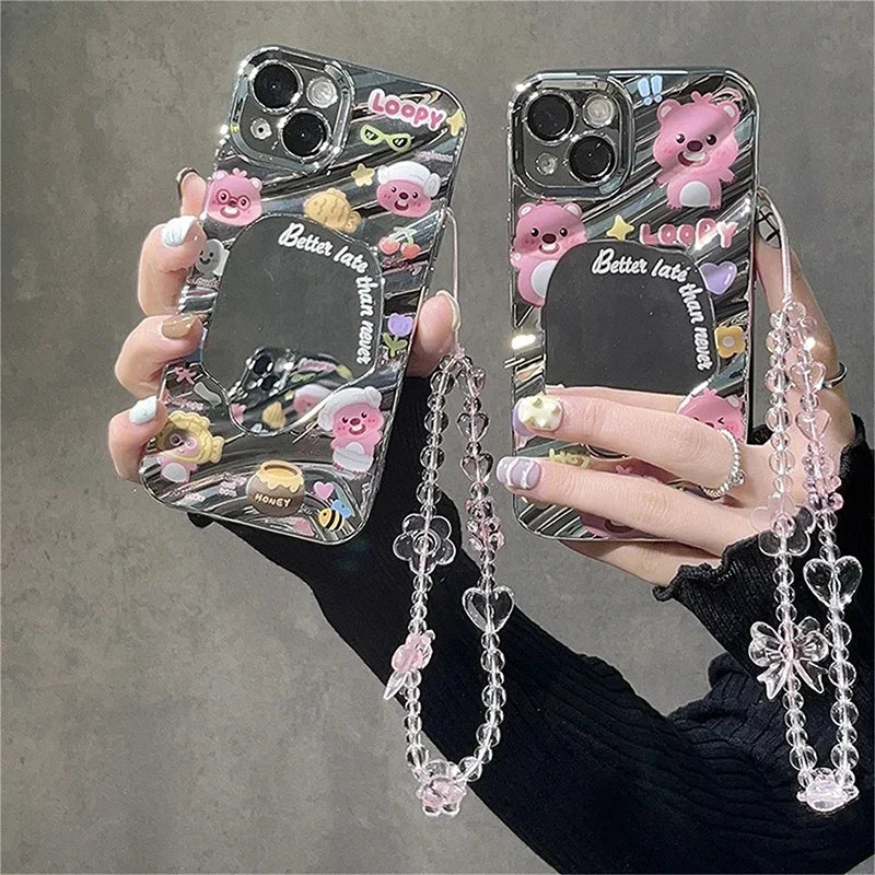Korean Pink Bear Butterfly Phone Strap Lanyard Keychain Charm Phone Strap Keychain Richie's