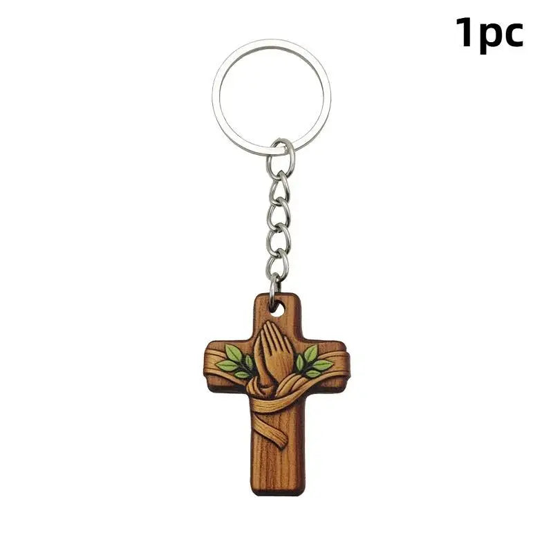 Wood Cross Keychain Dove Print – Baptism & Wedding Gift Set Religious Gift Keychain Richie's A1
