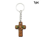 Wood Cross Keychain Dove Print – Baptism & Wedding Gift Set Religious Gift Keychain Richie's A1