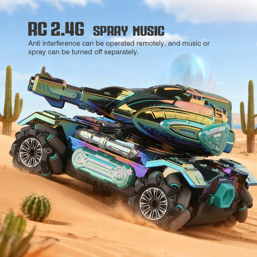 2.4G 4WD RC Sci-Fi Tank with LED, Spray & Sound | Kids Gift RC Stunt Tank Richie's