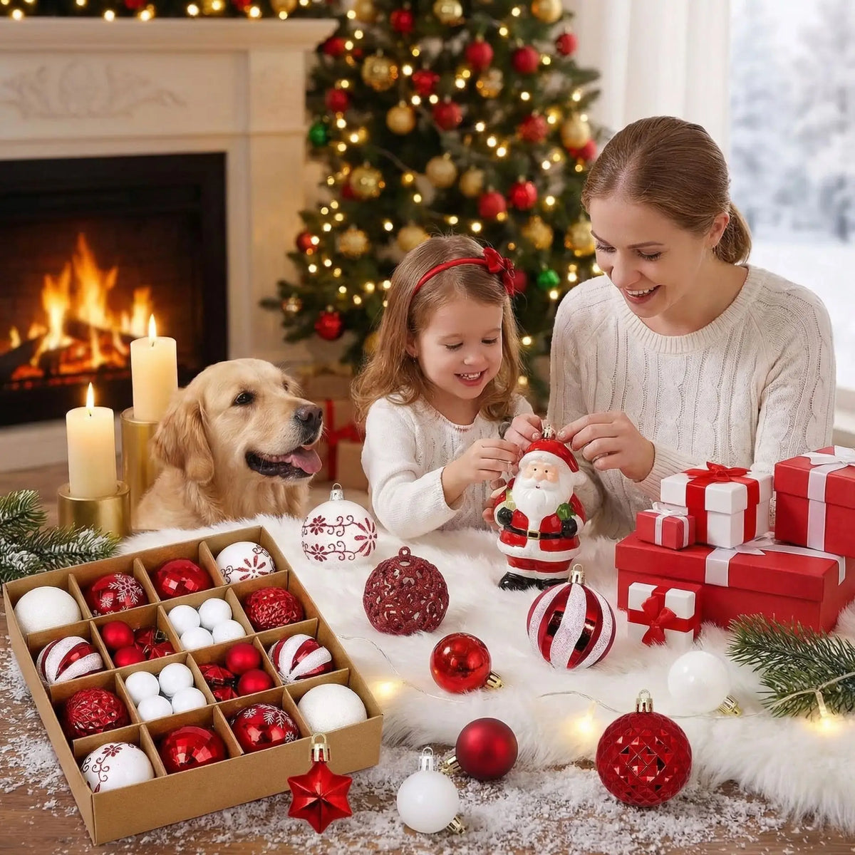 44 PCS Shatterproof Christmas Ornaments – Red White Gold Set Christmas Ornament Set Richie's