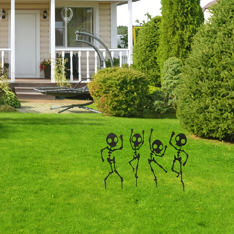 4pc Dancing Skeleton Garden Stakes – Halloween Lawn Decor Set Halloween Garden Stakes Richie's