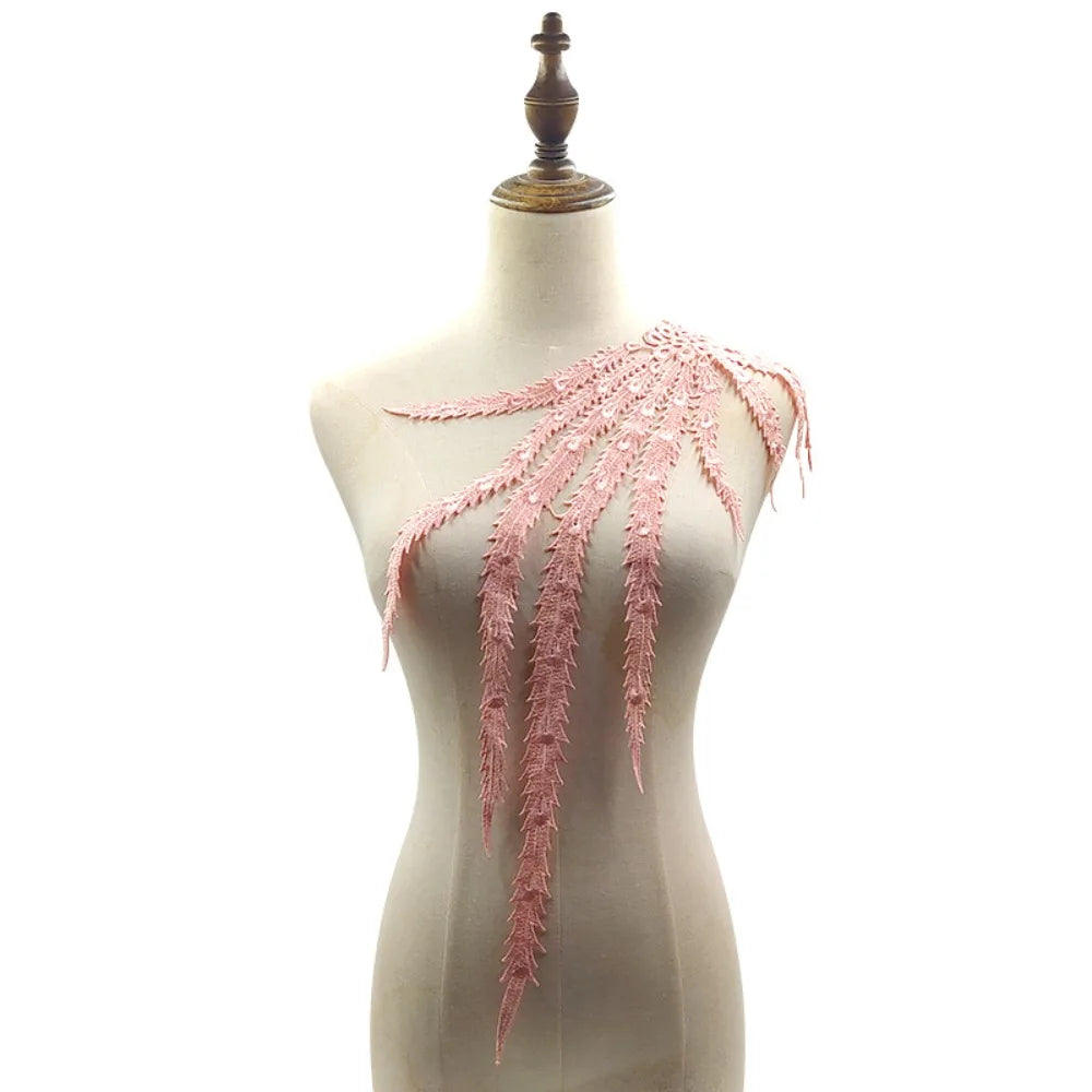 Elegant Leaf Lace Applique Patch – DIY Collar Embroidery Lace Applique Patch Richie's Pink L