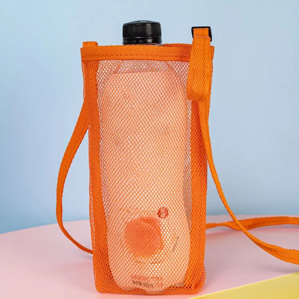 Mesh Water Bottle Holder Bag with Retractable Strap – 8 Colors Bottle Holder Bag Richie's orange