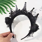 Black Rose Lace Crown Headband – Gothic Halloween Headpiece Costume Hair Accessory Richie's