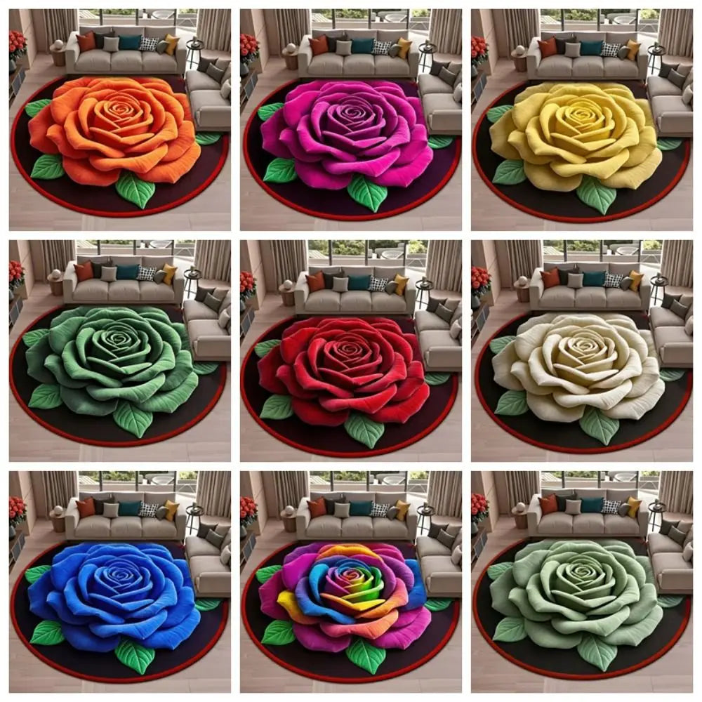 Non-Slip Round Rose Floor Mat 3D Flower Carpet 23.6" Decorative Floor Mat Richie's