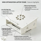 White Laptop Riser with Storage Shelf & Cable Management Laptop Stand Richie's