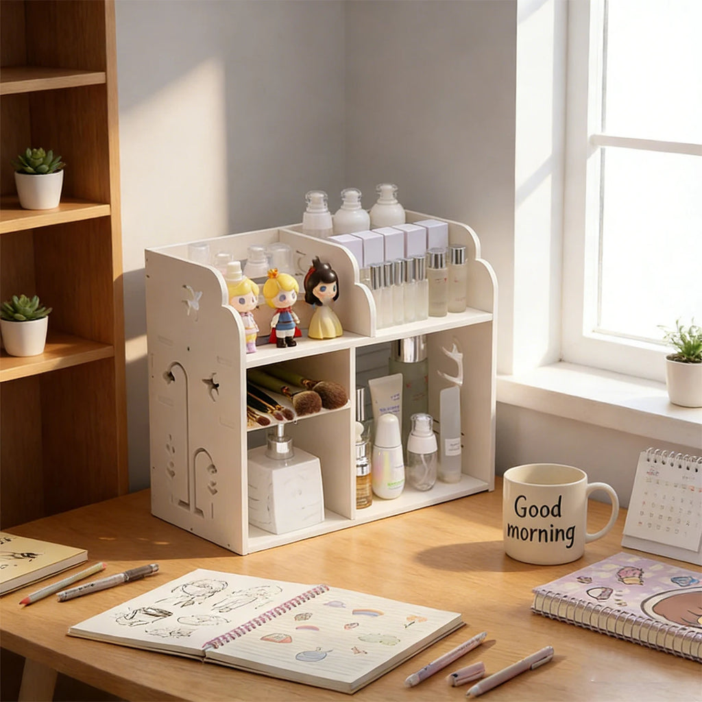 White Desk Organizer Shelf with Drawers | Desktop Storage Rack Desk Organizer Shelf Richie's