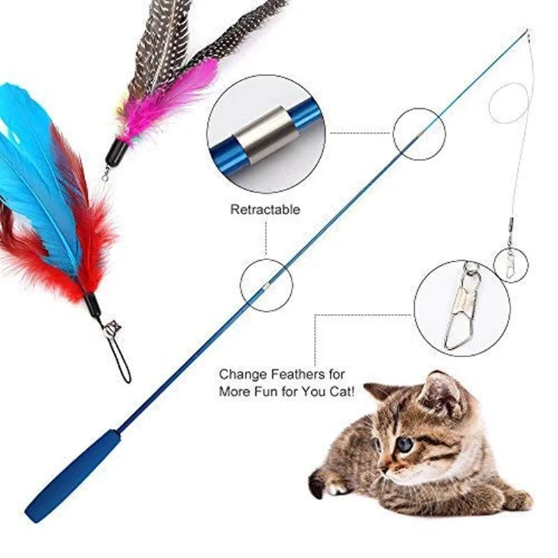 Retractable Cat Feather Wand Teaser Toy for Kittens Cat Feather Wand Richie's