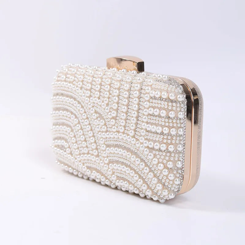 Ladies Pearl Beaded Evening Clutch Bag with Long Chain Evening Clutch Bag Richie's