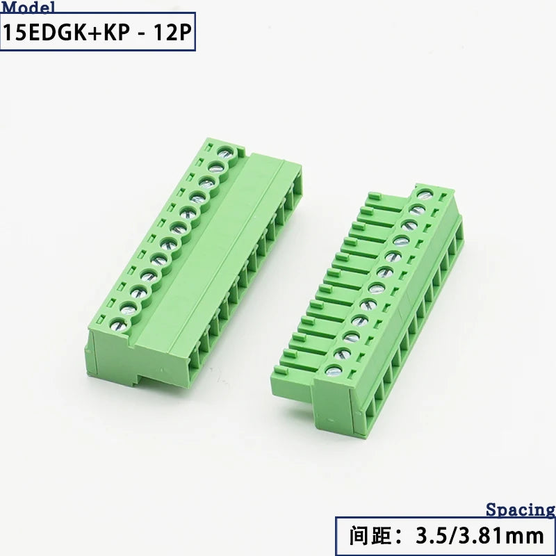 15EDGK PCB Screw Terminal Block 2–24 Pin Plug-In Connector Set PCB Terminal Block Richie's 12P 3.81MM 1 Set
