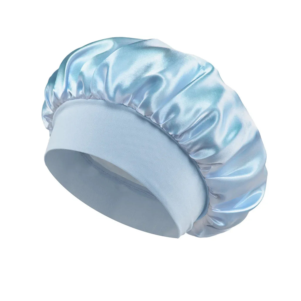 Satin Wide-Brim Sleeping Bonnet – Unisex Hair Care Night Cap Satin Sleep Bonnet Richie's Light Blue
