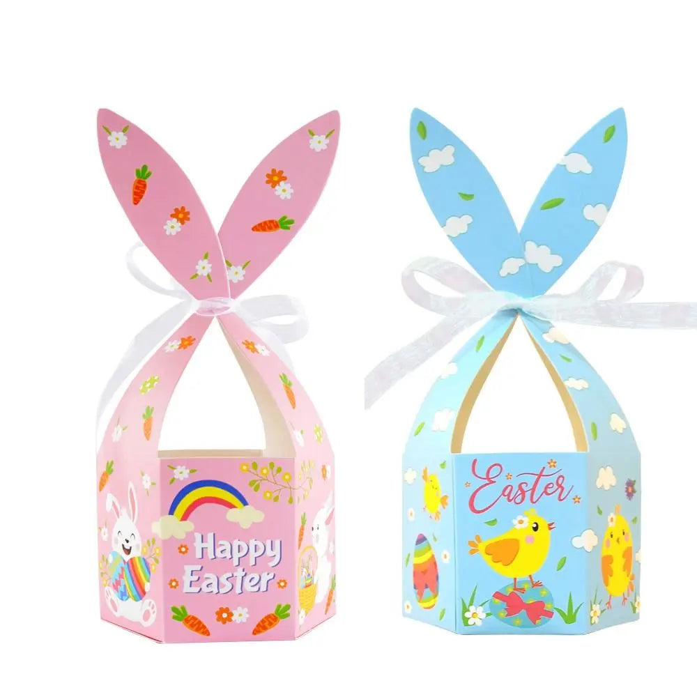 12PCS Easter Gift Boxes with Handle & Ribbon | Cartoon Paper Easter Gift Boxes Richie's