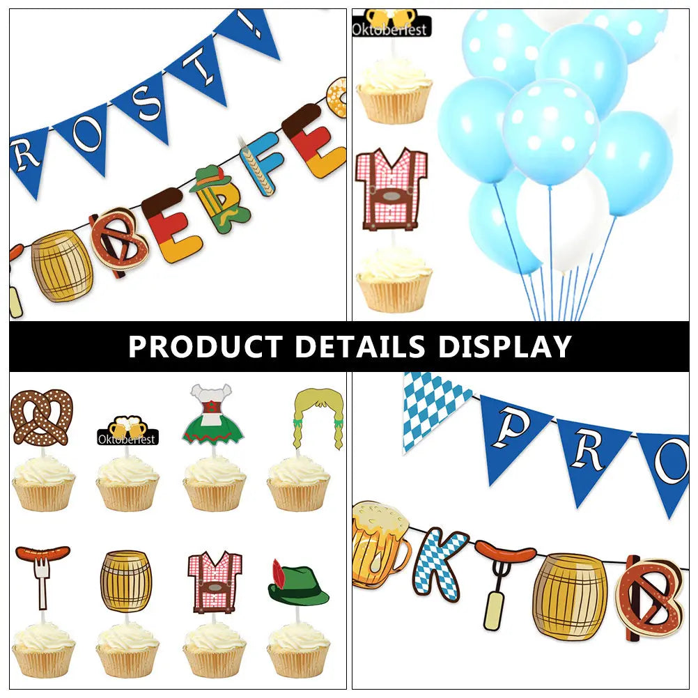 27Pcs Oktoberfest Party Decoration Set – Balloons, Bunting & Toppers Party Decoration Set Richie's
