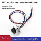 M12 IP67 Waterproof Connector 4/5/8 Pin Panel Socket 22AWG Wire Industrial Connector Richie's Back 4P F 20cm