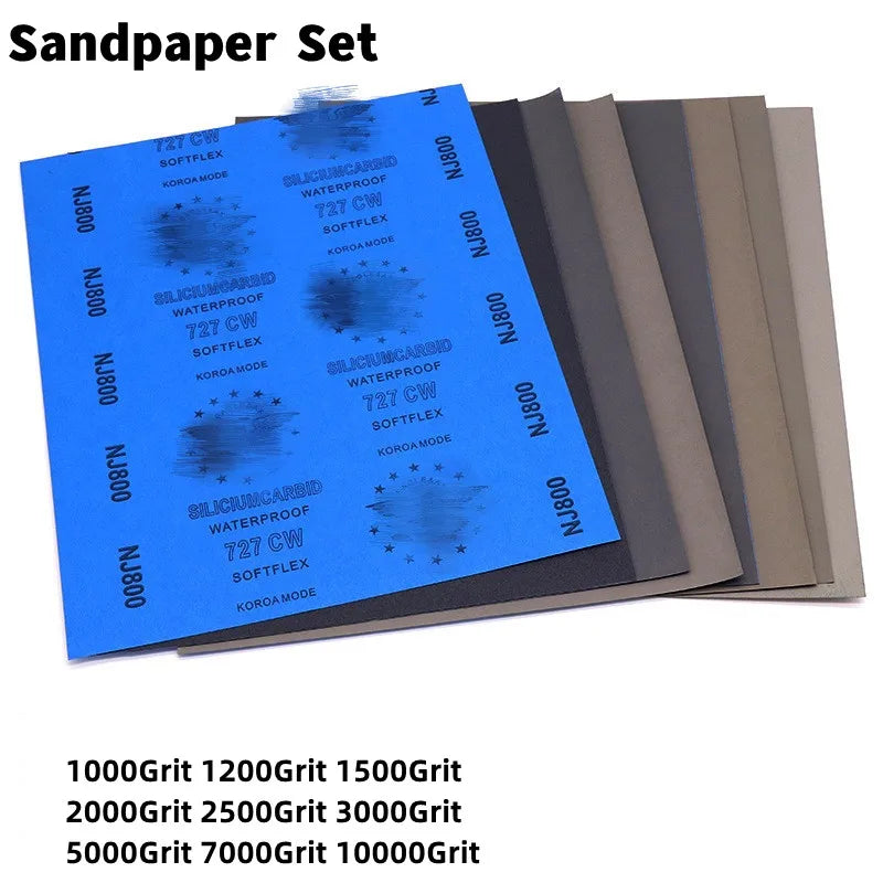 Wet & Dry Sandpaper Set 1000–10000 Grit | Metal Wood Ceramic Abrasive Sandpaper Set Richie's 230mmx280mm Set 9