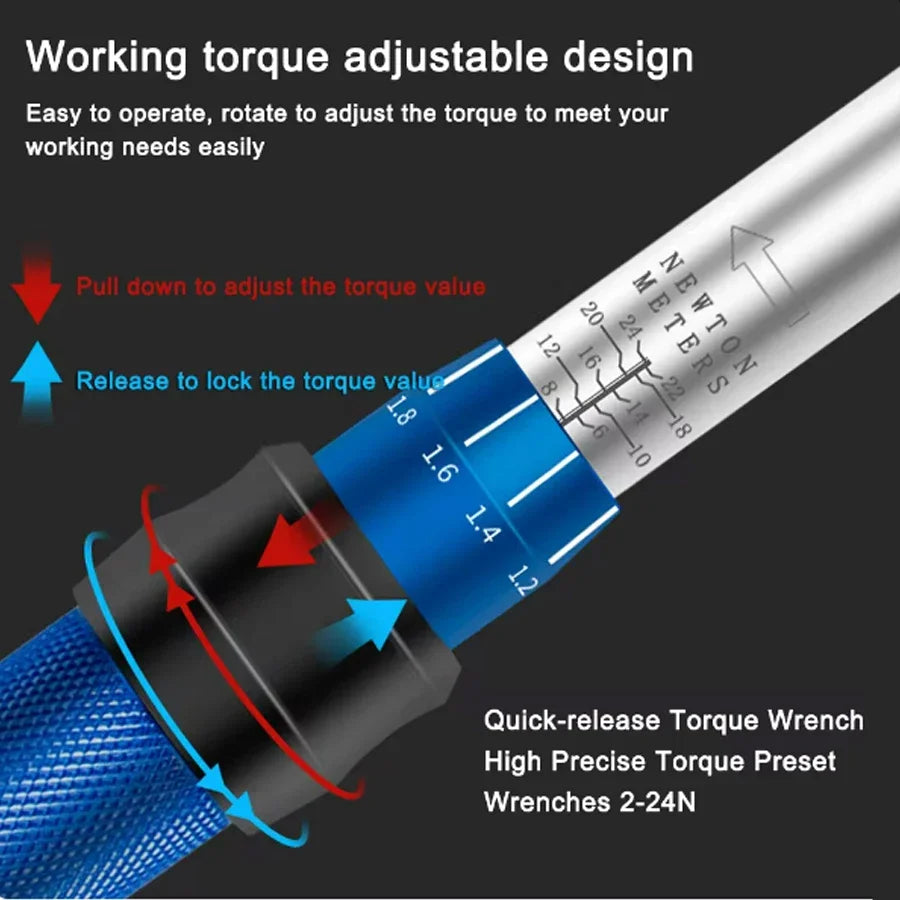 1/4" Ratchet Torque Wrench 2-24N.m with 13-Piece Bit Set Torque Wrench Richie's