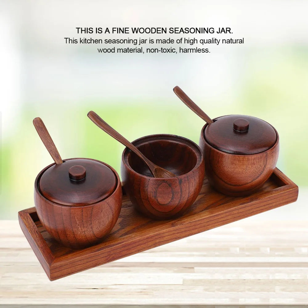 Wood Spice Jar Set with Spoons, Lids & Tray – 3-Piece Spice Jar Set Richie's