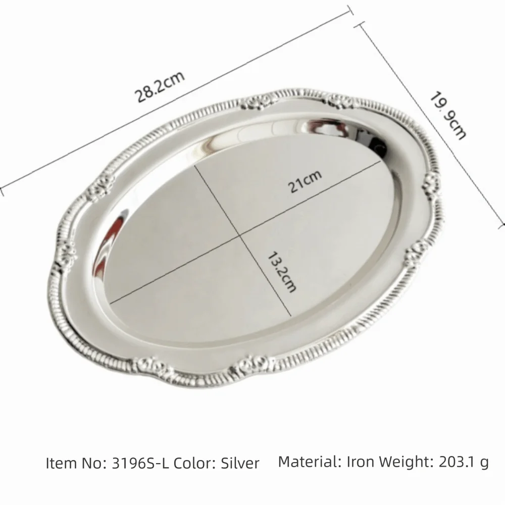 Vintage Embossed Silver Oval Tray – Metal Snack & Dessert Plate Metal Serving Tray Richie's L