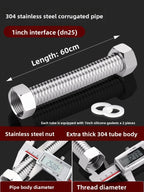 1" 304 Stainless Steel Bellows Metal Hose | High-Pressure Threaded Metal Bellows Hose Richie's 60cm