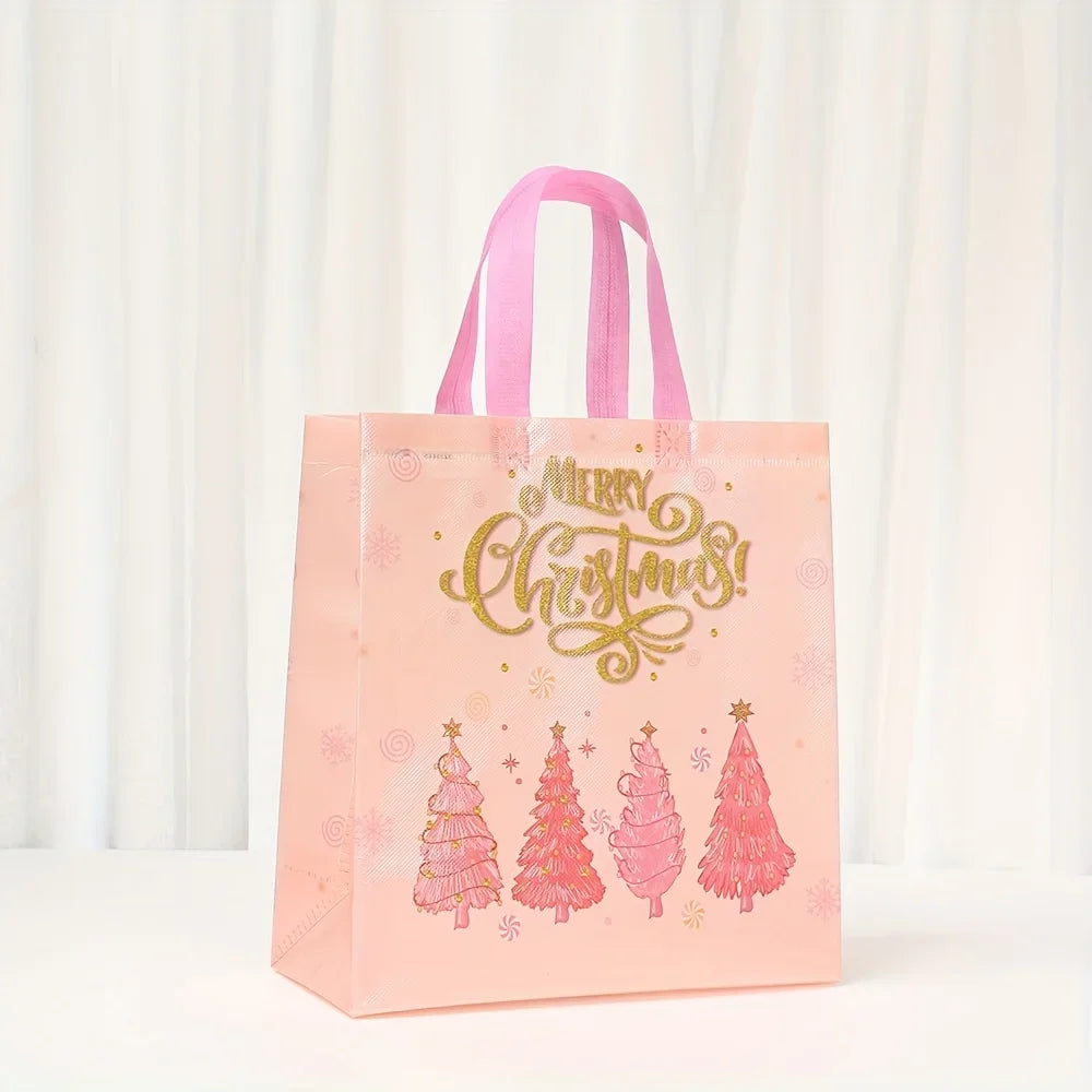 Pink Christmas Party Favor Bags with Handles | Xmas Treat Bags Christmas Favor Bags Richie's