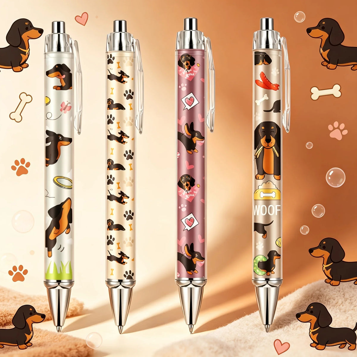 4-Pack Dachshund Ballpoint Pens – Cute Black Ink Novelty Pens Novelty Ballpoint Pens Richie's