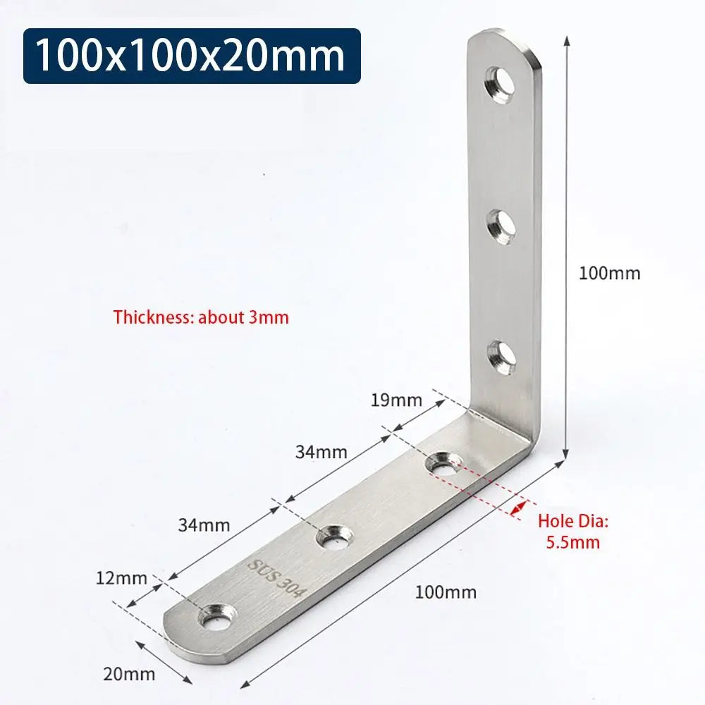 SUS304 Stainless Steel 90° Corner Bracket – Furniture Brace Corner Angle Bracket Richie's 100x100x20mm