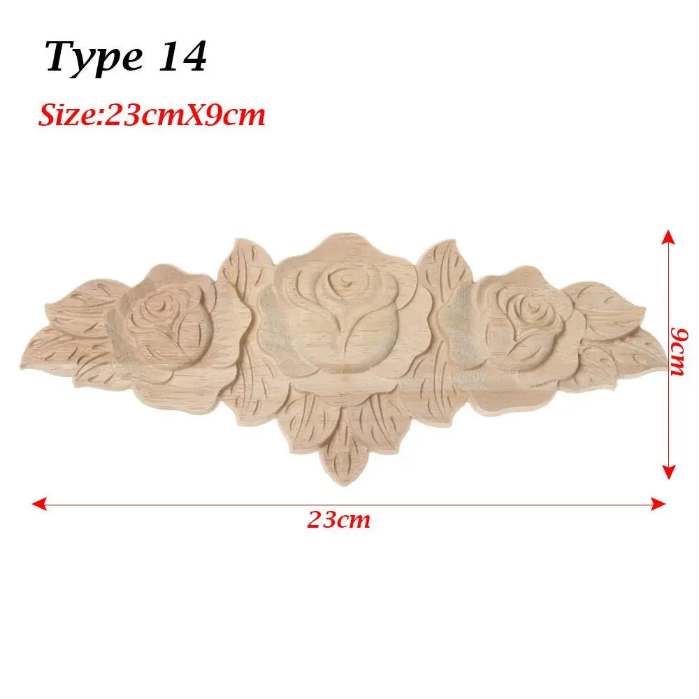 Unpainted Wood Carved Rose Flower Applique Furniture Ornament Wood Carved Applique Richie's type 14-23cmX9cm-