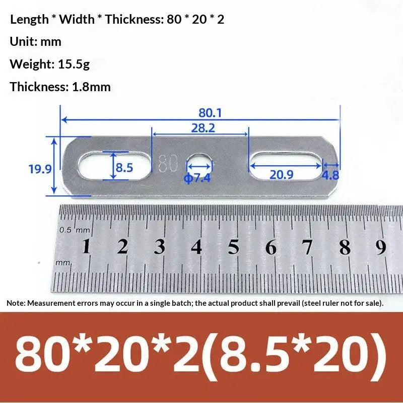 304 Stainless Steel Double Hole Flat Gasket Straight Plate Metal Flat Gasket Richie's 80x20x2cm B