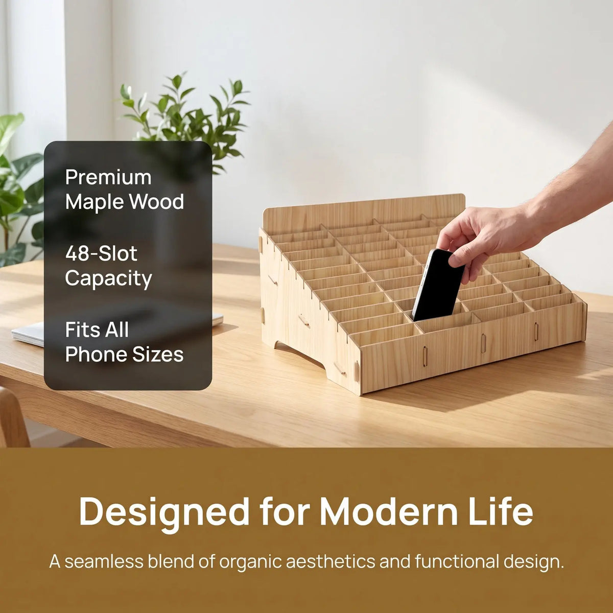 Wood 48-Grid Phone Storage Organizer – Classroom & Office Phone Storage Organizer Richie's