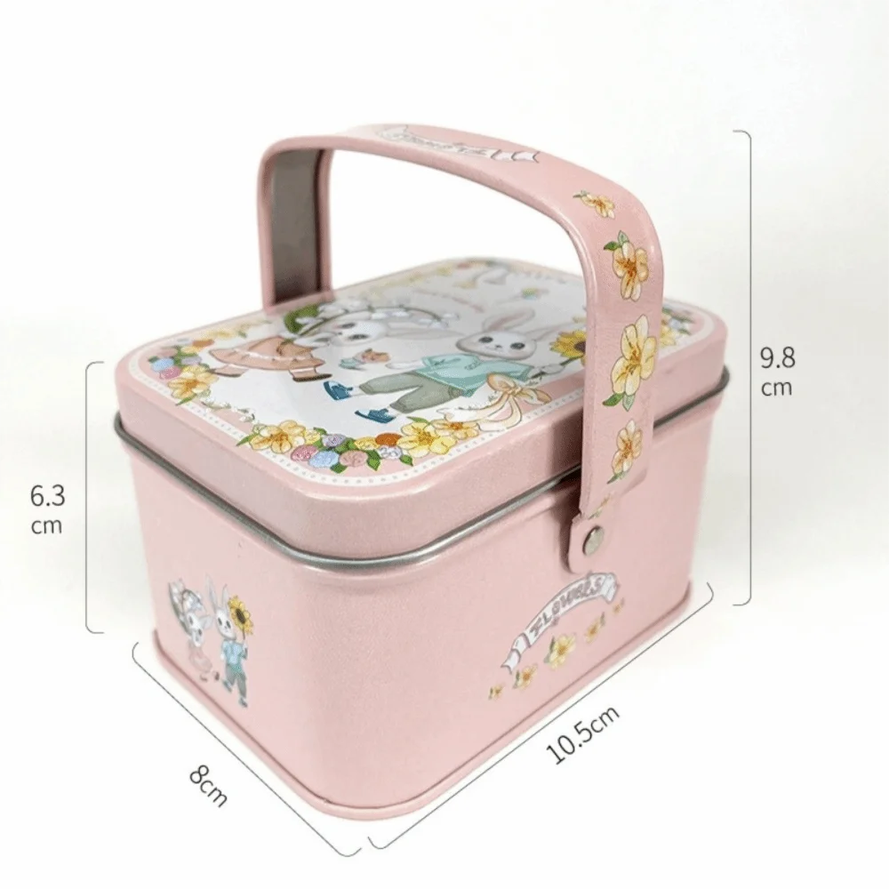 Rabbit Tinplate Candy Box with Handle | Cartoon Metal Tin Gift Tin Candy Box Richie's Style D 5x5x5cm