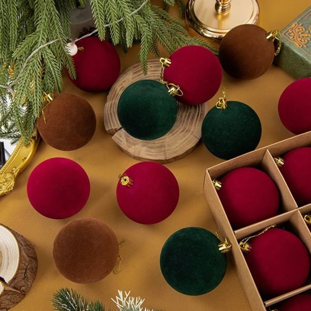 12pcs Flocked Christmas Ball Ornaments Vintage 6cm Set Christmas Ball Ornaments Richie's