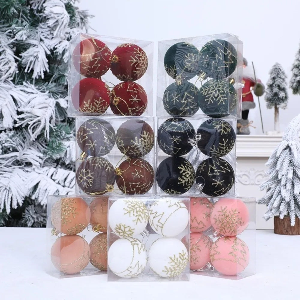 4PCS Flocked Christmas Ball Ornaments 6cm Xmas Tree Pendants Christmas Tree Ornaments Richie's