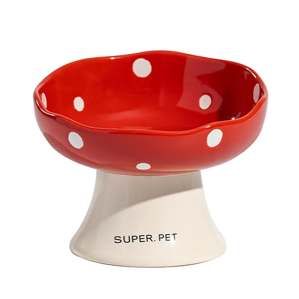 Ceramic Slanted Cat Bowl | Elevated Mushroom Design Anti-Tip Elevated Pet Bowl Richie's 2-Red